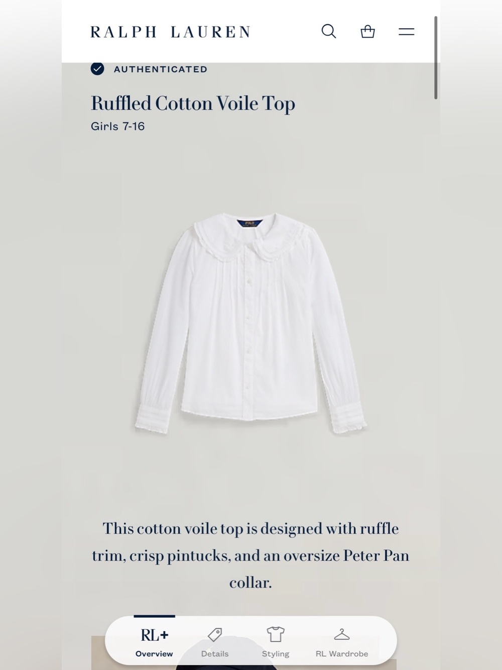 Polo by Ralph Lauren White Ruffled Cotton Voile Blouse